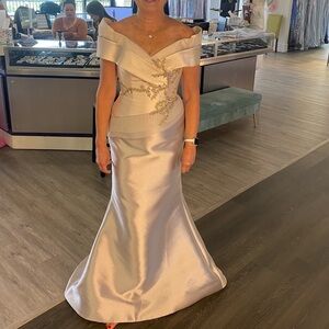Beautiful Formal or Mother of the Bride dress, off the shoulder, neutral color